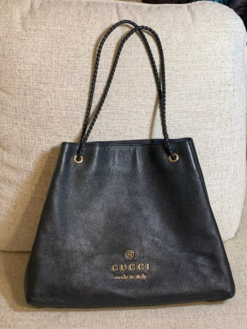 Gucci Calfskin Large Gifford Braided Handle Tote Black